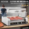 VEVOR Hot Dog Roller, 30 Hot Dog Capacity 11 Rollers, 1800W Stainless Steel Cook Warmer Machine w/ Cover & Dual Temp Control, LED Light & Detachable D