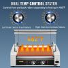 VEVOR Hot Dog Roller, 30 Hot Dog Capacity 11 Rollers, 1800W Stainless Steel Cook Warmer Machine w/ Cover & Dual Temp Control, LED Light & Detachable D
