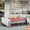 VEVOR Hot Dog Roller, 30 Hot Dog Capacity 11 Rollers, 1800W Stainless Steel Cook Warmer Machine w/ Cover & Dual Temp Control, LED Light & Detachable D