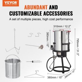 VEVOR Turkey Deep Fryer, 30-qt Turkey Fryer Boiler Steamer Cooker Set, Outdoor Aluminum Seafood Frying Pot, 54,000 BTU Burner Propane Gas Boiler, Incl