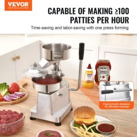 VEVOR Commercial Burger Patty Maker, 130mm/5inch Hamburger Beef Patty Maker, Heavy Duty Food-Grade Stainless Steel Bowl Burger Press Machine, Kitchen