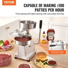 VEVOR Commercial Burger Patty Maker, 150mm/6inch Hamburger Beef Patty Maker, Heavy Duty Food-Grade Stainless Steel Bowl Burger Press Machine, Kitchen