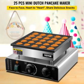 VEVOR Mini Dutch Pancake Maker, Heart-Shaped Dutch Pancake Machine, 25PCs Pancake Maker Electric Commercial, 850W Mini Pancake Maker, 110V Proffertjes