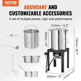 VEVOR Turkey Deep Fryer, 30-qt Turkey & 10-qt Fish Steamer Cooker Set, Outdoor Aluminum Seafood Frying Pot, 54,000 BTU Burner Propane Gas Boiler, Incl
