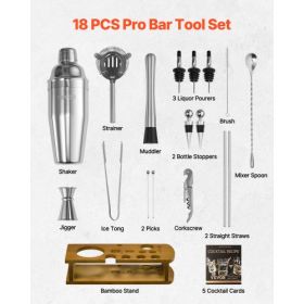 Cocktail Shaker Set 18 Pcs Bartender Kit Stainless Steel Bar Tool Set Silver