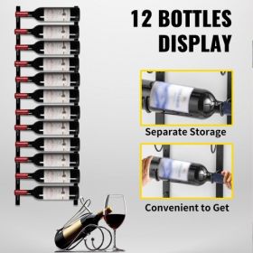 VEVOR Wall Mounted Wine Rack, 12 Bottles Wine Holder Towel Rack, Black Steel Vertical Wine Rack, Modern Decorative Wall Mounted Wine Bottle Holder, Fo