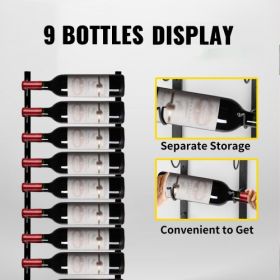 VEVOR Wall Mounted Wine Rack, 9 Bottles Wine Holder Towel Rack, Black Steel Vertical Wine Rack, Modern Decorative Wall Mounted Wine Bottle Holder, For