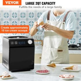 VEVOR Upright Automatic Ice Cream Maker with Built-in Compressor, 2 Quart No Pre-freezing Fruit Yogurt Machine, Stainless Steel Electric Sorbet Maker,