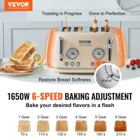 VEVOR Brushed Stainless Steel Toaster, 4 Slice, 1650W 1.5'' Extra Wide Slots Toaster with Removable Crumb Tray 5 Browning Levels, Cancel Defrost and B