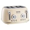 VEVOR Brushed Stainless Steel Toaster, 4 Slice, 1650W 1.5'' Extra Wide Slots Toaster with Removable Crumb Tray 5 Browning Levels, Cancel Defrost and B