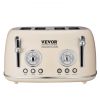 VEVOR Brushed Stainless Steel Toaster, 4 Slice, 1650W 1.5'' Extra Wide Slots Toaster with Removable Crumb Tray 5 Browning Levels, Cancel Defrost and B