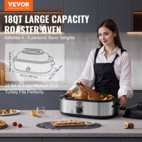 VEVOR Electric Roaster Oven, 18 QT Turkey Roaster Oven with Self-Basting Lid, 1450W Roaster Oven with Defrost & Warm Function, Adjustable Temperature,