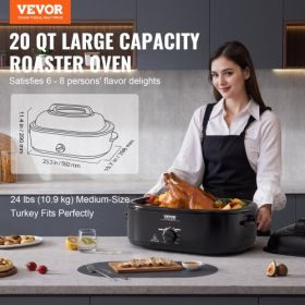 VEVOR Electric Roaster Oven, 20 QT Turkey Roaster Oven with Self-Basting Lid, 1450W Roaster Oven with Defrost & Warm Function, Adjustable Temperature,