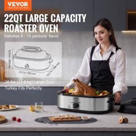 VEVOR Electric Roaster Oven, 22 QT Turkey Roaster Oven with Self-Basting Lid, 1450W Roaster Oven with Defrost & Warm Function, Adjustable Temp, Remova