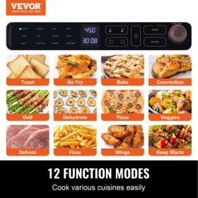 VEVOR 12-IN-1 Air Fryer Toaster Oven, 25L Convection Oven, 1700W Stainless Steel Toaster Ovens Countertop Combo with Grill, Pizza Pan, Gloves, 12 Slic