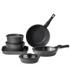 17 Piece Pots and Pans Set Granite Nonstick Kitchen Cookware Induction Black