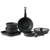 17 Piece Pots and Pans Set Granite Nonstick Kitchen Cookware Induction Black