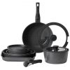 17 Piece Pots and Pans Set Granite Nonstick Kitchen Cookware Induction Black
