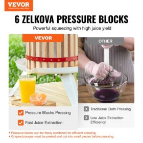 VEVOR Fruit Wine Press, 3.2 Gallon/12L, Solid Wood Basket with 6 Blocks, Manual Juice Maker, Cider Apple Grape Tincture Vegetables Honey Olive Oil Mak