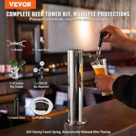 VEVOR Kegerator Tower Kit, Single Tap Beer Conversion Kit, Stainless Steel Keg Beer Tower Dispenser with Dual Gauge CGA320 Regulator & D-System Keg Co