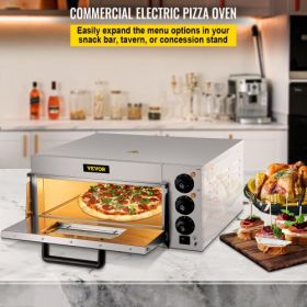 VEVOR Commercial Pizza Oven Countertop, 14" Single Deck Layer, 110V 1300W Stainless Steel Electric Pizza Oven with Stone and Shelf, Multipurpose Indoo