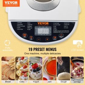 VEVOR Bread Maker, 19-in-1 2LB Dough Machine, Nonstick Ceramic Pan Automatic Breadmaker with Gluten Free Setting, Whole Wheat Bread Making, Digital, P