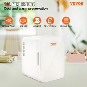 Vevor Mini Fridge,10L/12 Can Luxury Skin Care Refrigerator,  Small Beverage Fridges for Bedroom Office Dorm Car Travel,  AC/DC Cooler & Heat for Foods