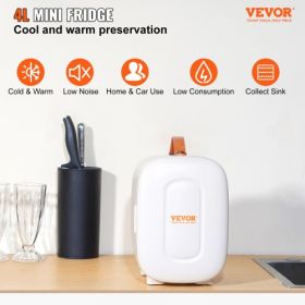 Vevor Mini Skin Care Fridge, 4 L/6 Can Cute Makeup Fridge for Cosmetics Beverage Fruit Milk, AC/DC Cooler & Warmer, Mute Tiny Refrigerator for Bedroom