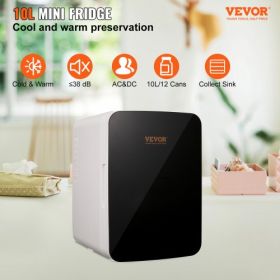 Vevor Mini Fridge for Bedroom, 10 Liter/12 Can Portable Fridges, Luxury Small Beverage Refrigerator for Skincare Food Breast Milk Chill, AC/DC Cooler