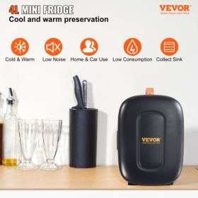 Vevor Mini Fridge, 4 Liter/6 Can Small Refrigerator for Beverage Skincare & Cosmetic, AC/DC Cooler & Warmer, Mute Portable Tiny Fridge for Bedroom Off