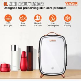Vevor Mini Fridge, 6L Skincare Fridge with LED light and HD Mirror, AC/DC Makeup Fridges for Skin Care, Cosmetic Storage, Chill Face Mask Drink,  Smal