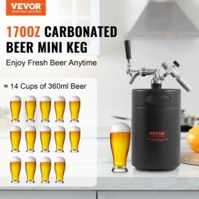 VEVOR Beer Growler Tap System, 170Oz 5L Mini Keg, 304 Stainless Steel Pressurized Beer Growler, Keg Growler with Pressure Display, CO2 Regulator Fauce
