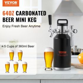 VEVOR Beer Growler Tap System, 64Oz 1.89L Mini Keg, 304 Stainless Steel Pressurized Beer Growler, Keg Growler with Pressure Display, CO2 Regulator Fau