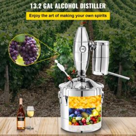 VEVOR 50L 13.2Gal Water Alcohol Distiller 304 Stainless Steel Alcohol Still Wine Making Boiler Home Kit with Thermometer for Whiskey Brandy Essential,