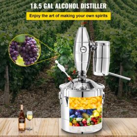 VEVOR 70L 18.5Gal Water Alcohol Distiller 304 Stainless Steel Alcohol Still Wine Making Boiler Home Kit with Thermometer for Whiskey Brandy Essential,