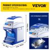VEVOR 110V Commercial Ice Shaver Crusher 441LBS/H with 11LBS Hopper, 300W Tabletop Electric Snow Cone Maker 320 RPM Rotate Speed Perfect For Parties E