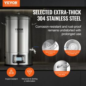 VEVOR Electric Brewing System, 8 GALLON Brewing Stock Pot, All-in-One Home Beer Brewer, 304 Stainless Steel Brewing Supplies with Panel, Includes Glas
