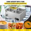 VEVOR 110V Commercial Food Warmer 4x1/4GN, 4-Pan Stainless Steel Bain Marie 14.8 Qt Capacity,1500W Steam Table 15cm/6inch Deep,Temp. Control 86-185, E