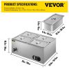 VEVOR 110V Commercial Food Warmer 4x1/4GN, 4-Pan Stainless Steel Bain Marie 14.8 Qt Capacity,1500W Steam Table 15cm/6inch Deep,Temp. Control 86-185, E