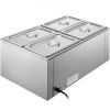 VEVOR 110V Commercial Food Warmer 4x1/4GN, 4-Pan Stainless Steel Bain Marie 14.8 Qt Capacity,1500W Steam Table 15cm/6inch Deep,Temp. Control 86-185, E
