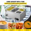 VEVOR 110V Commercial Food Warmer 2x1/3GN and 2x1/6GN, 4-Pan Stainless Steel Bain Marie 14.8 Qt Capacity, 1500W Steam Table 15cm/6inch Deep,Temp. Cont