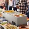 VEVOR 110V Commercial Food Warmer 2x1/3GN and 2x1/6GN, 4-Pan Stainless Steel Bain Marie 14.8 Qt Capacity, 1500W Steam Table 15cm/6inch Deep,Temp. Cont