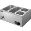 VEVOR 110V Commercial Food Warmer 2x1/3GN and 2x1/6GN, 4-Pan Stainless Steel Bain Marie 14.8 Qt Capacity, 1500W Steam Table 15cm/6inch Deep,Temp. Cont