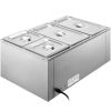 VEVOR 110V Commercial Food Warmer 2x1/3GN and 2x1/6GN, 4-Pan Stainless Steel Bain Marie 14.8 Qt Capacity, 1500W Steam Table 15cm/6inch Deep,Temp. Cont