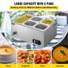 VEVOR 110V Commercial Food Warmer 1x1/3GN and 4x1/6GN, 5-Pan Stainless Steel Bain Marie 13.7 Quart Capacity,1500W Steam Table 15cm/6inch Deep, Electri