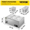 VEVOR 110V Commercial Food Warmer 1x1/3GN and 4x1/6GN, 5-Pan Stainless Steel Bain Marie 13.7 Quart Capacity,1500W Steam Table 15cm/6inch Deep, Electri