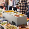 VEVOR 110V Commercial Food Warmer 1x1/3GN and 4x1/6GN, 5-Pan Stainless Steel Bain Marie 13.7 Quart Capacity,1500W Steam Table 15cm/6inch Deep, Electri