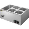 VEVOR 110V Commercial Food Warmer 1x1/3GN and 4x1/6GN, 5-Pan Stainless Steel Bain Marie 13.7 Quart Capacity,1500W Steam Table 15cm/6inch Deep, Electri