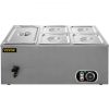 VEVOR 110V Commercial Food Warmer 1x1/3GN and 4x1/6GN, 5-Pan Stainless Steel Bain Marie 13.7 Quart Capacity,1500W Steam Table 15cm/6inch Deep, Electri