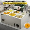 VEVOR 110V Commercial Food Warmer 6x1/6GN, 6-Pan Stainless Steel Bain Marie 12.6 Qt Capacity,1500W Steam Table 15cm/6inch Deep,Temp. Control 86-185, E
